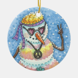 Groovy Snowman PEACE OVER DE OOST VAN CHRISTMAS Keramisch Ornament
