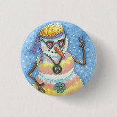 GROOVY SNOWMAN PEACE SIGN CHRISTMAS HOLIDAY BUTTON (Voorkant)