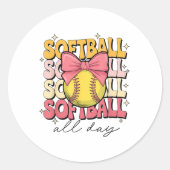 Groovy Softball Coquette Bow Softball Lover Softba Ronde Sticker (Voorkant)