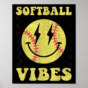 Groovy Softball Vibes Smile Face Girls Vrouwen Poster