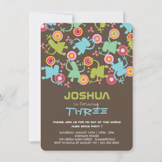 Groovy Space Aliens Kinder Boy Birthday Party nodi Kaart (Voorkant)