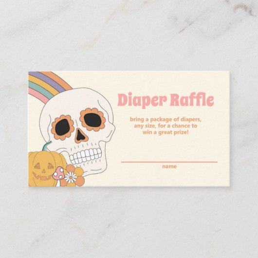 Groovy Spooky Halloween Ghost Meisje Luier Raffle Informatiekaartje (Voorkant)