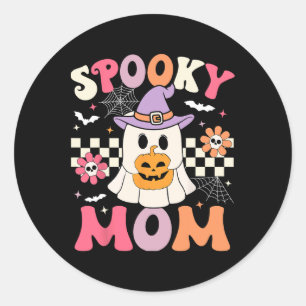 Groovy Spooky Mom Retro Ghost Holding Pumpkin Hall Ronde Sticker