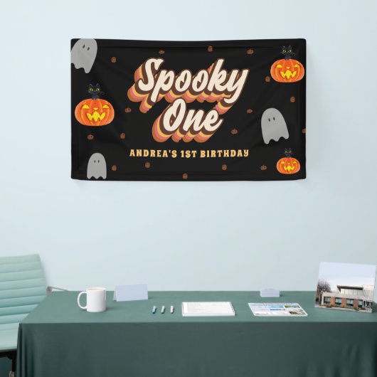 Groovy Spooky One 1st Birthday Halloween Retro 70s Spandoek (Beurs)