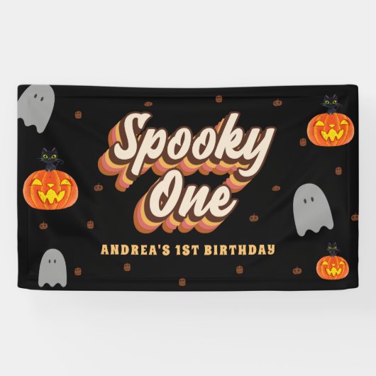 Groovy Spooky One 1st Birthday Halloween Retro 70s Spandoek (Horizontaal)
