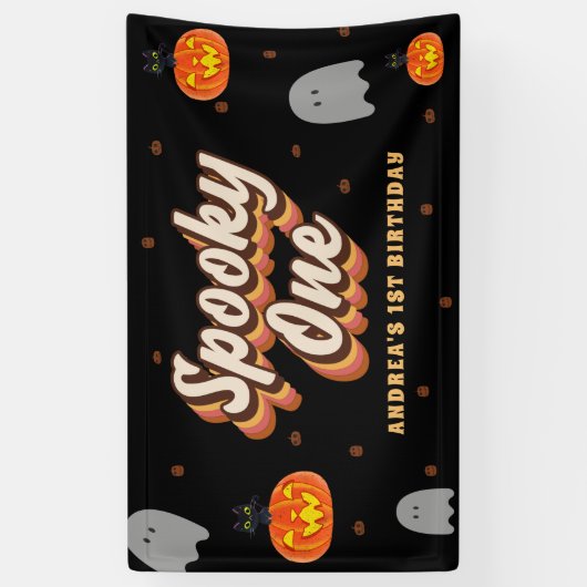 Groovy Spooky One 1st Birthday Halloween Retro 70s Spandoek (Verticaal)