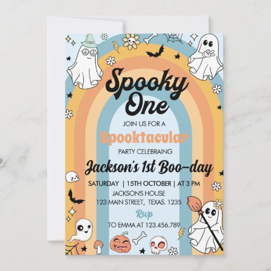 Groovy Spooky One Ghost Verjaardag uitnodiging (Voorkant)