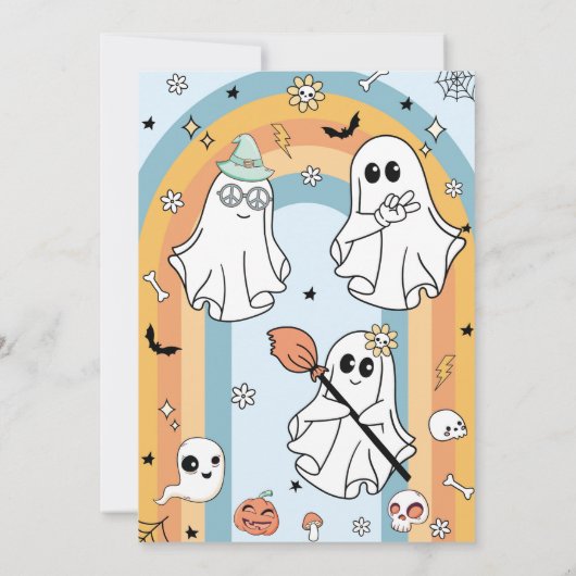 Groovy Spooky One Ghost Verjaardag uitnodiging (Achterkant)
