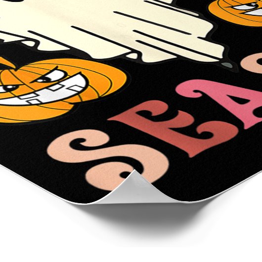 Groovy Spooky Seizoen Leuke Ghost Holding Pompoen Poster (Hoek)