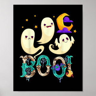 Groovy Spooky Seizoen Leuke Ghost Holding Pompoen Poster