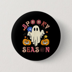 Groovy Spooky Seizoen Leuke Ghost Holding Pompoen  Ronde Button 5,7 Cm