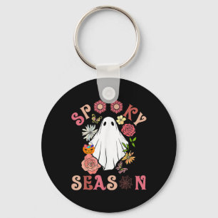 Groovy Spooky Seizoen Leuke Ghost Holding Pompoen  Sleutelhanger