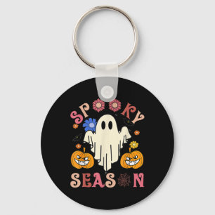 Groovy Spooky Seizoen Leuke Ghost Holding Pompoen  Sleutelhanger
