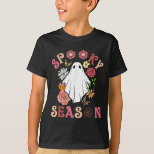 Groovy Spooky Seizoen Leuke Ghost Holding Pompoen  T-shirt