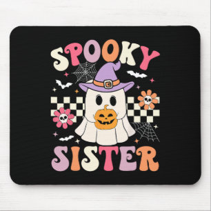 Groovy Spooky Sister Retro Ghost Holding Pumpkin H Muismat