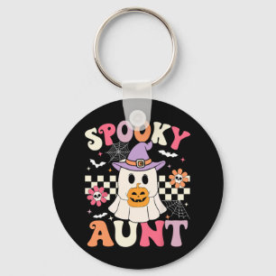 Groovy Spooky Tante Ghost Holding Pumpkin Hallowee Sleutelhanger