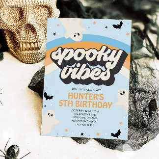 Groovy Spooky Vibes Boy Halloween Verjaardag Kaart
