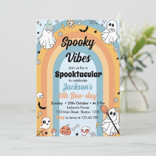 Groovy Spooky Vibes Ghost Verjaardag Kaart (Staand voorkant)