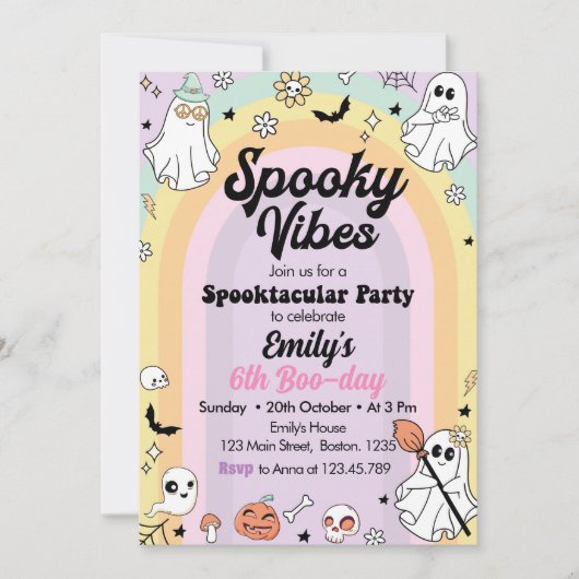 Groovy Spooky Vibes Ghost Verjaardag Kaart (Voorkant)
