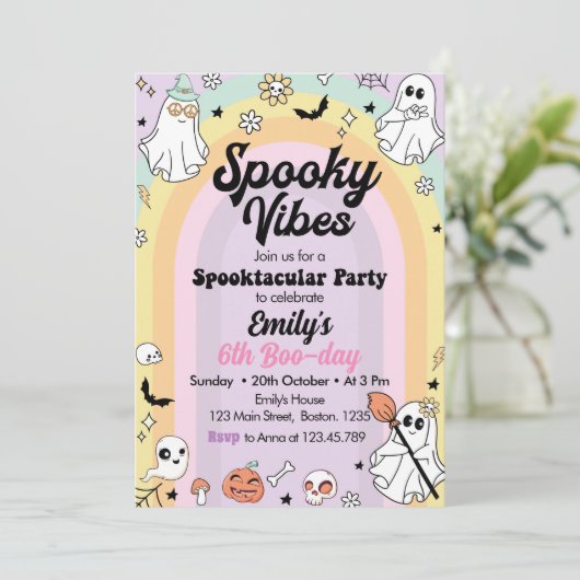 Groovy Spooky Vibes Ghost Verjaardag Kaart (Staand voorkant)