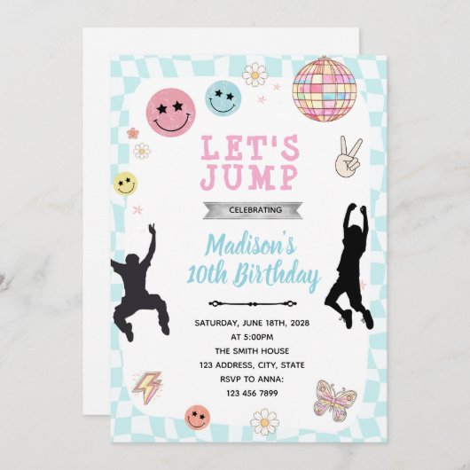 Groovy sprong verjaardagsfeest uitnodiging (Voorkant / Achterkant)