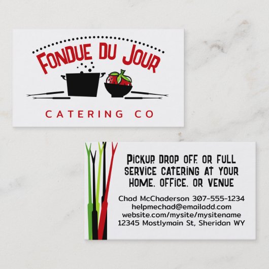 Groovy stomen fondue pot catering visitekaartjes (Voorkant / Achterkant)
