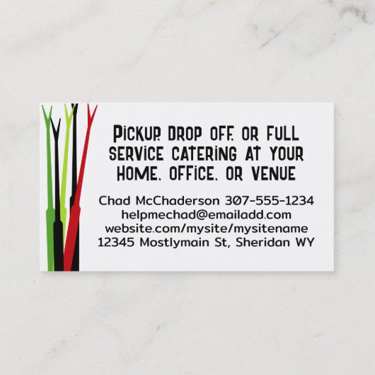 Groovy stomen fondue pot catering visitekaartjes (Achterkant)