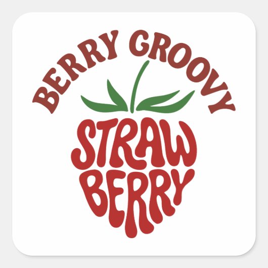 Groovy Strawberry Retro 70s Vibes Vierkante Sticker (Voorkant)