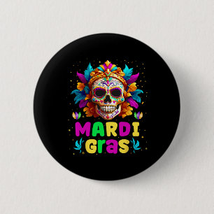Groovy Sugar Skull Jester Kostuum Mardi Gras Manne Ronde Button 5,7 Cm