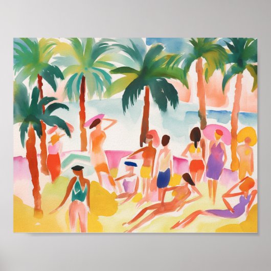 Groovy Summer Beach Vibes in Waterverf Poster (Voorkant)