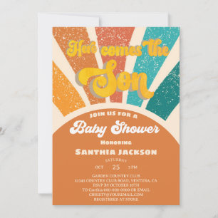 Groovy Sunshine Baby shower Here Come The Son Kaart