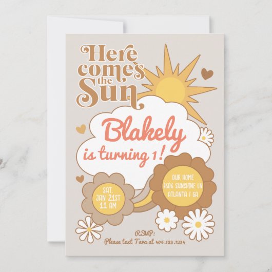 Groovy Sunshine Birthday Invitation Kaart (Voorkant)