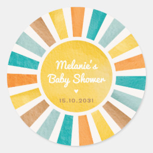 Groovy Sunshine Hier komt het Son Boy Baby shower Ronde Sticker