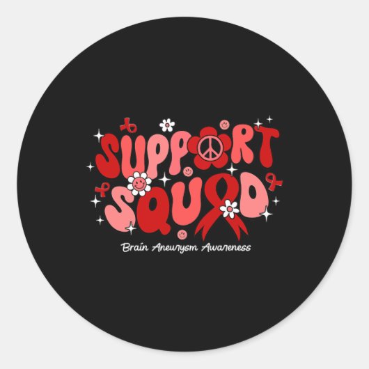 Groovy Support Squad Hersenaneurysma Awareness Ronde Sticker (Voorkant)