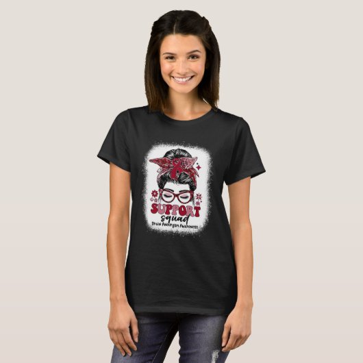 Groovy Support Squad Messy Bun Brain Aneurysm T-shirt (Voorkant volledig)
