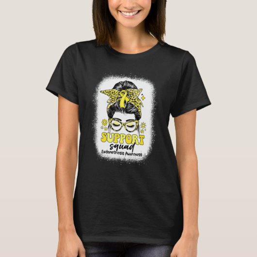 Groovy Support Squad Messy Bun Endometriosis Aware T-shirt (Voorkant)