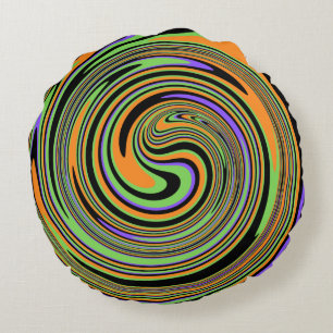 Groovy Swirl Black Rond Kussen