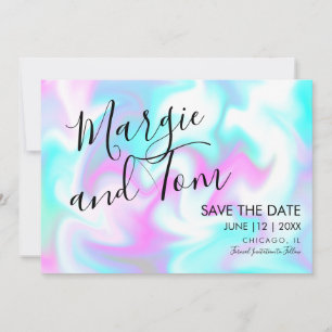 Groovy Swirls Script Save the Date Pink Blue Kaart