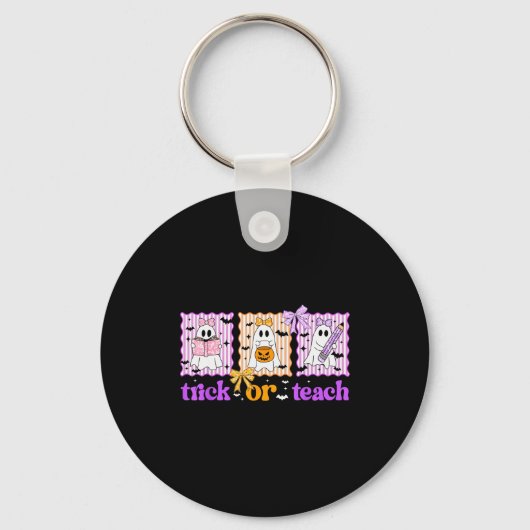 Groovy Teacher Halloween Trick Or Teach Ghost Men Sleutelhanger (Voorkant)