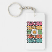 Groovy Teacher Schattige Daisy Flower Retro Back S Sleutelhanger (Voorkant)