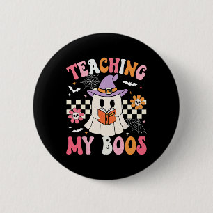 Groovy Teaching Mijn Boeken Leraar Ghost Halloween Ronde Button 5,7 Cm