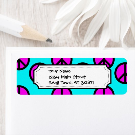 Groovy Teen Hippie Blauwgroen en Paarse vredessign Etiket (Insitu)