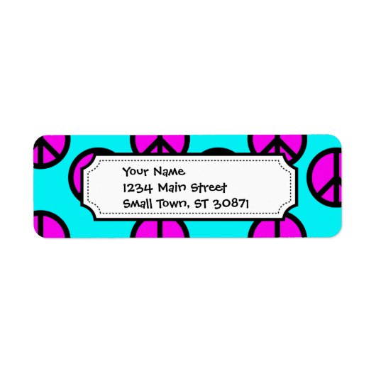 Groovy Teen Hippie Blauwgroen en Paarse vredessign Etiket (Voorkant)