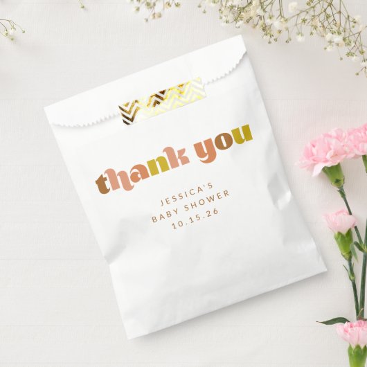 Groovy Terracotta Peach Retro Custom Baby shower Bedankzakje (Gezegeld)