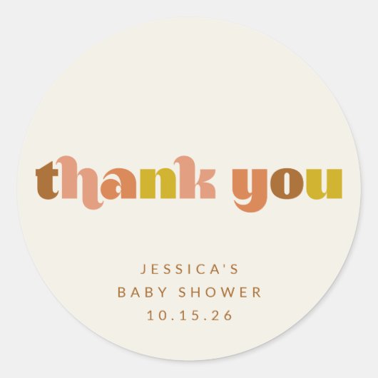 Groovy Terracotta Peach Retro Custom Baby shower Ronde Sticker (Voorkant)