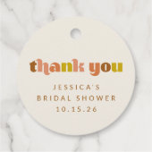 Groovy Terracotta Perzik Retro Tekst Douane Shower Bedankjes Labels (Achterkant)