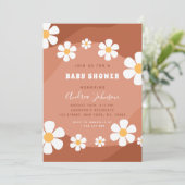 Groovy Terracotta Retro Boho Daisy Baby shower Kaart (Staand voorkant)