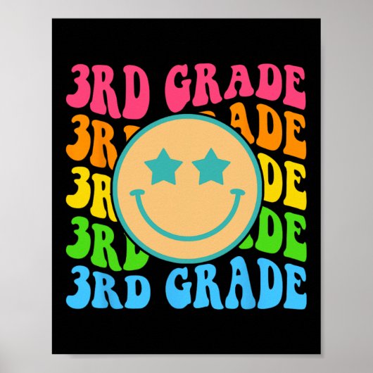 Groovy Third Grade Vibes Face Retro Teachers Back Poster (Voorkant)