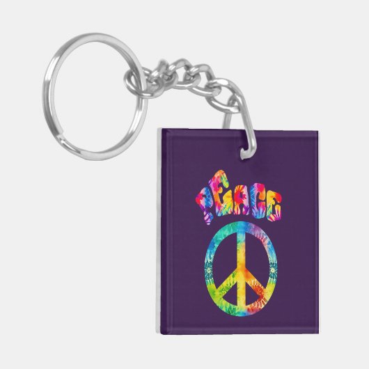 Groovy Tie Dye Peace Sign Sleutelhanger (Voorkant Links)