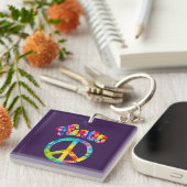 Groovy Tie Dye Peace Sign Sleutelhanger (Voorkant Rechts)